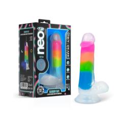 Neo Elite Glow-in-the-Dark Rainbow Rave Silicone Dual Density Dildo, 6.5 Inch, Rainbow