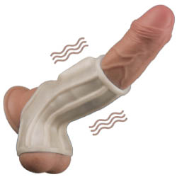 LoveToy Knights Ring Vibrating Penis and Scrotum Sleeve, White, Ridge