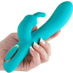 Obsessions Hera Rechargeable Silicone Rabbit Vibrator, 8.5 Inch, Light Green