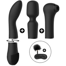 Switch Pleasure Kit No 5 Vibrator with Suction Pulse Wave, Wand, and G-spot Attachments, Black