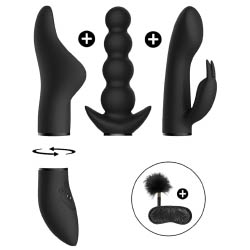 Switch Pleasure Kit No 6 Vibrator with Clitoral, Beads, and Rabbit Attachments, Black