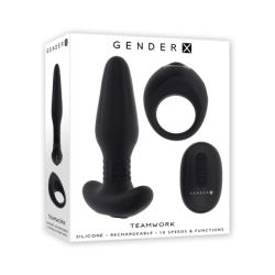 Gender X Teamwork Vibrating Silicone Butt Plug And Cock Ring, Black