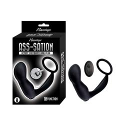 Ass-Sation 10 Function Contoured Anal Plug with Remote, 4.5 Inch, Black