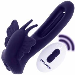 Evolved Lord Of The Wings Dual Stimulation Vibrator with Remote, 6 Inch, Purple