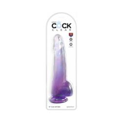 King Cock Clear with Balls, 10 Inch, Purple