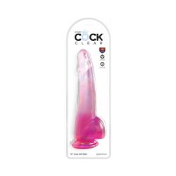 King Cock Clear with Balls, 10 Inch, Pink