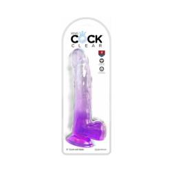 King Cock Clear with Balls, 9 Inch, Purple