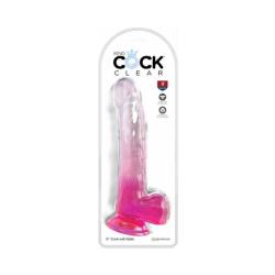 King Cock Clear with Balls, 9 Inch, Pink