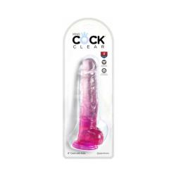 King Cock Clear with Balls, 8 Inch, Pink