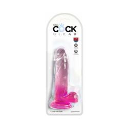 King Cock Clear with Balls, 7 Inch, Pink