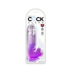 King Cock Clear with Balls, 6 Inch, Purple