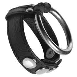 Cock Gear Leather and Steel Cock and Ball Ring, 1.5 Inch, Black Medium