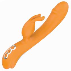 Intruder Wiggling Rabbit Rechargeable Dual-Stimulation Silicone Vibrator. . , 9 Inch, Orange