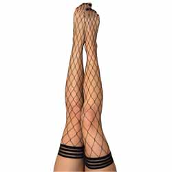 Kix`ies Michelle Large Net Fishnet Thigh-High, Size B, Black
