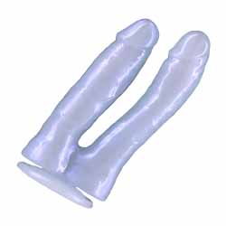 Fantasia Double Trouble Dual Shaft Dildo with Suction Base, 7 Inch, Azure
