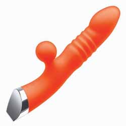 Intruder Thrusting Dual-Stimulation Silicone Pleasure Vibrator, 9 Inch, Orange