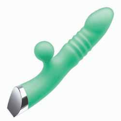 Intruder Thrusting Dual-Stimulation Silicone Pleasure Vibrator, 9 Inch, Mint