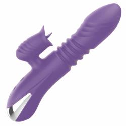 Intruder Heat-Up Thrusting Dual-Stimulation Silicone Vibrator, 7.5 Inch, Purple
