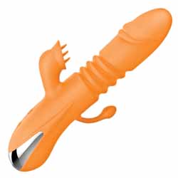 Intruder Heat-Up Thruster Silicone Vibrator with Anal Tickler, 7.5 Inch, Orange