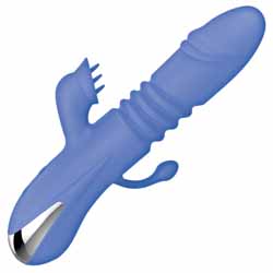 Intruder Heat-Up Thruster Silicone Vibrator with Anal Tickler, 7.5 Inch, Blue