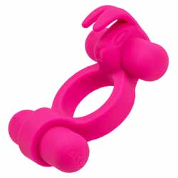 CalExotics Silicone Rechargeable Rockin Rabbit Waterproof Dual Vibrating Ring, Pink