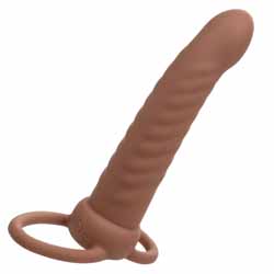 Performance Maxx Rechargeable Ribbed Dual Penetrator, 6 Inch, Chocolate
