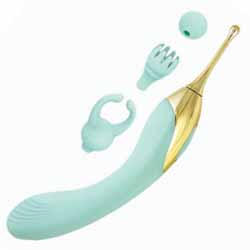 Nasstoys Gold Glam Tri-Tip Rechargeable Massager Kit, 9.5 Inch, Aqua